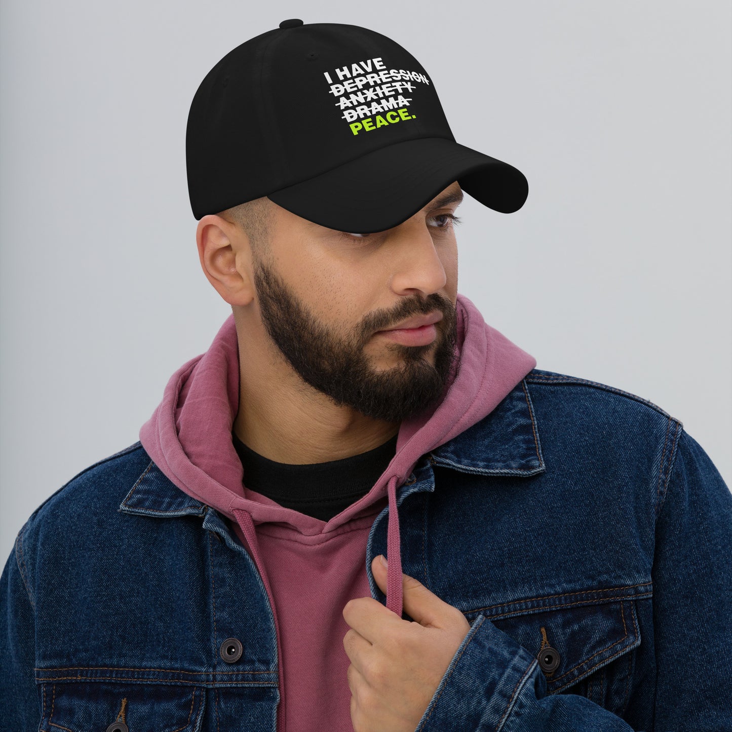 man wearing I Have Peace Christian dad hat faith baseball cap