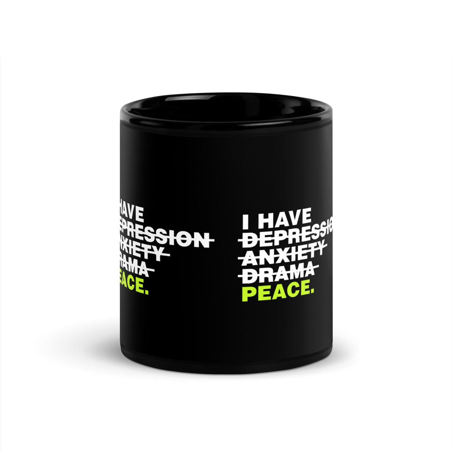 black glossy Christian mug with I Have Peace message