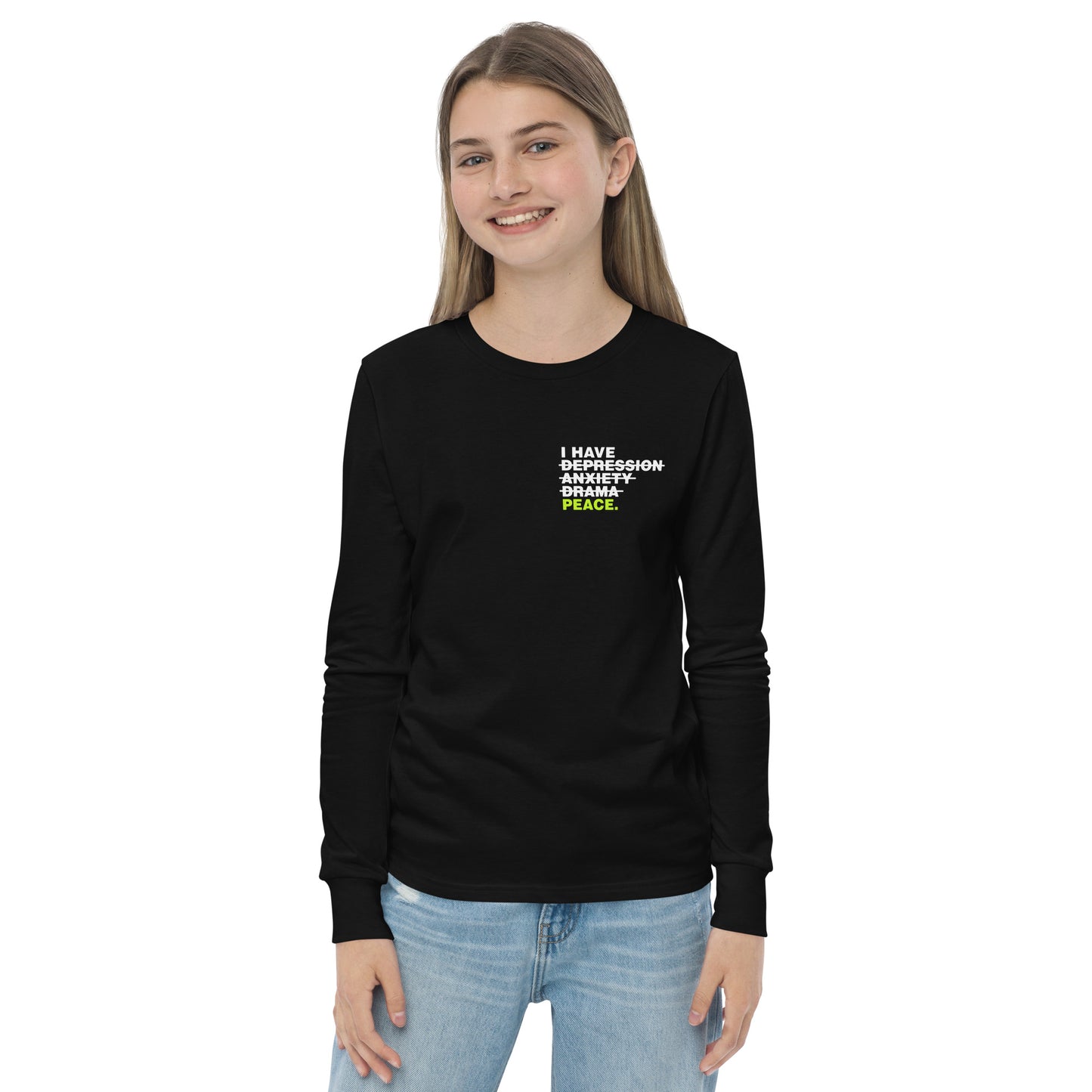 kids Christian long sleeve shirt with I Have Peace message